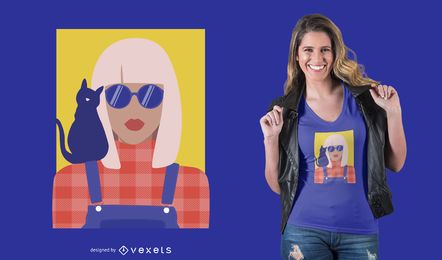 Stylish Girl With Cat T-shirt Design Stylish Girl With Cat T-shirt Design