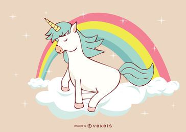 Bonito, unicórnio, arco íris, ilustração Bonito, unicórnio, arco íris, ilustração