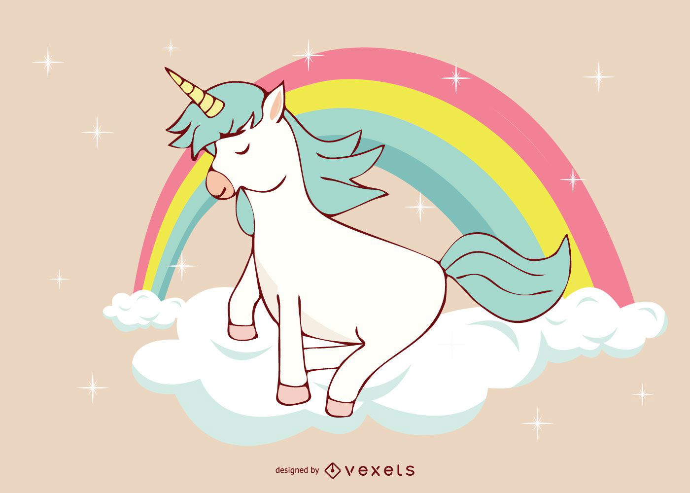 Ilustração Cute Unicorn Rainbow