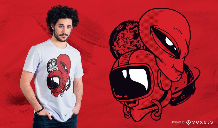 Projeto do t-shirt da cabeça do estrangeiro e do astronauta Projeto do t-shirt da cabeça do estrangeiro e do astronauta