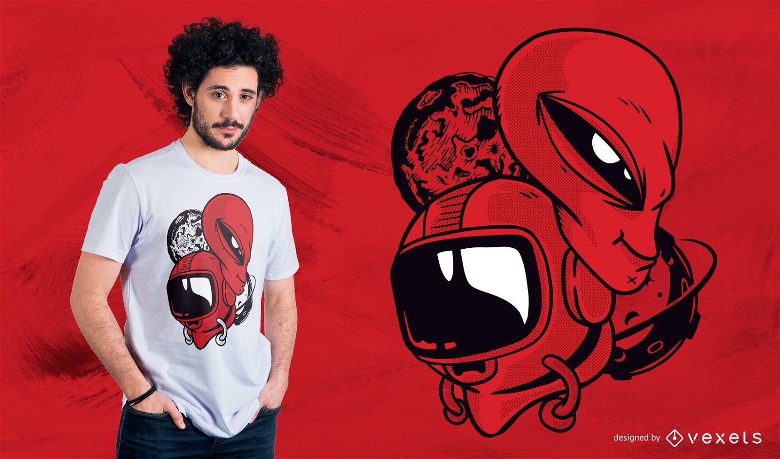 Alien und Astronaut Head T-Shirt Design