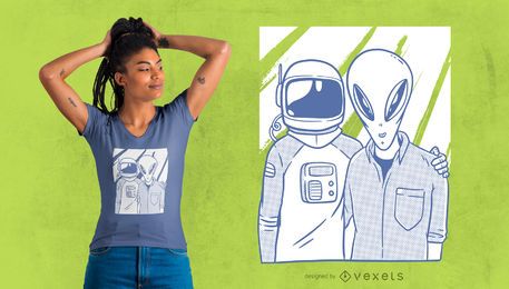 Diseño de camiseta Astronaut and Alien Friends