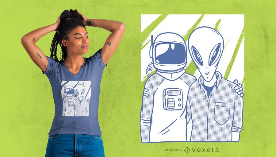 Astronaut and Alien Friends T-shirt Design Astronaut and Alien Friends T-shirt Design