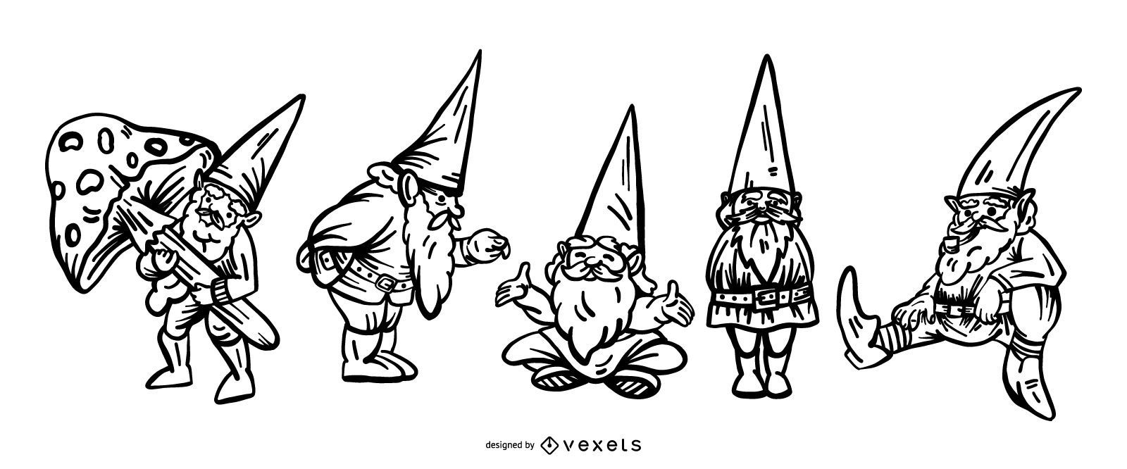 Hand drawn gnomes set