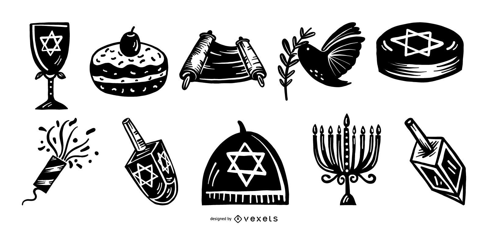 Conjunto de silhueta de elementos de Hanukkah