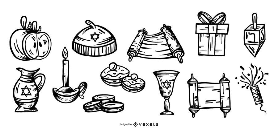 Hanukkah Stroke Elements Vector Pack Hanukkah Stroke Elements Vector Pack