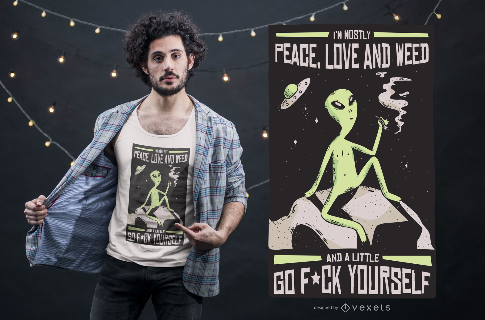 Design de camiseta com citação de erva daninha alienígena