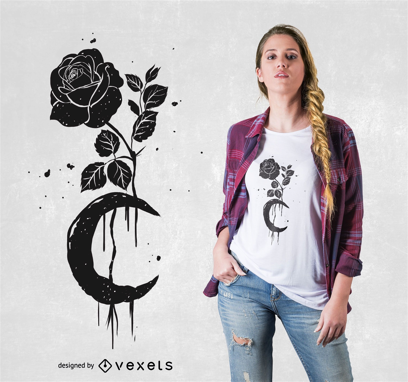 Schwarzes Rose und Mond T-Shirt Design