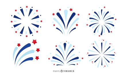 conjunto de ícones de fogos de artifício americanos conjunto de ícones de fogos de artifício americanos