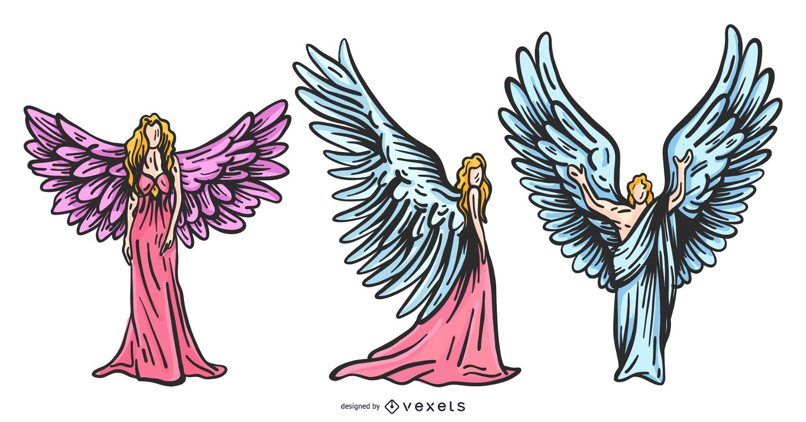 Conjunto de anjos coloridos