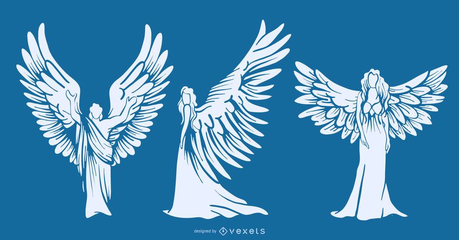 Winged angels silhouettes set Winged angels silhouettes set