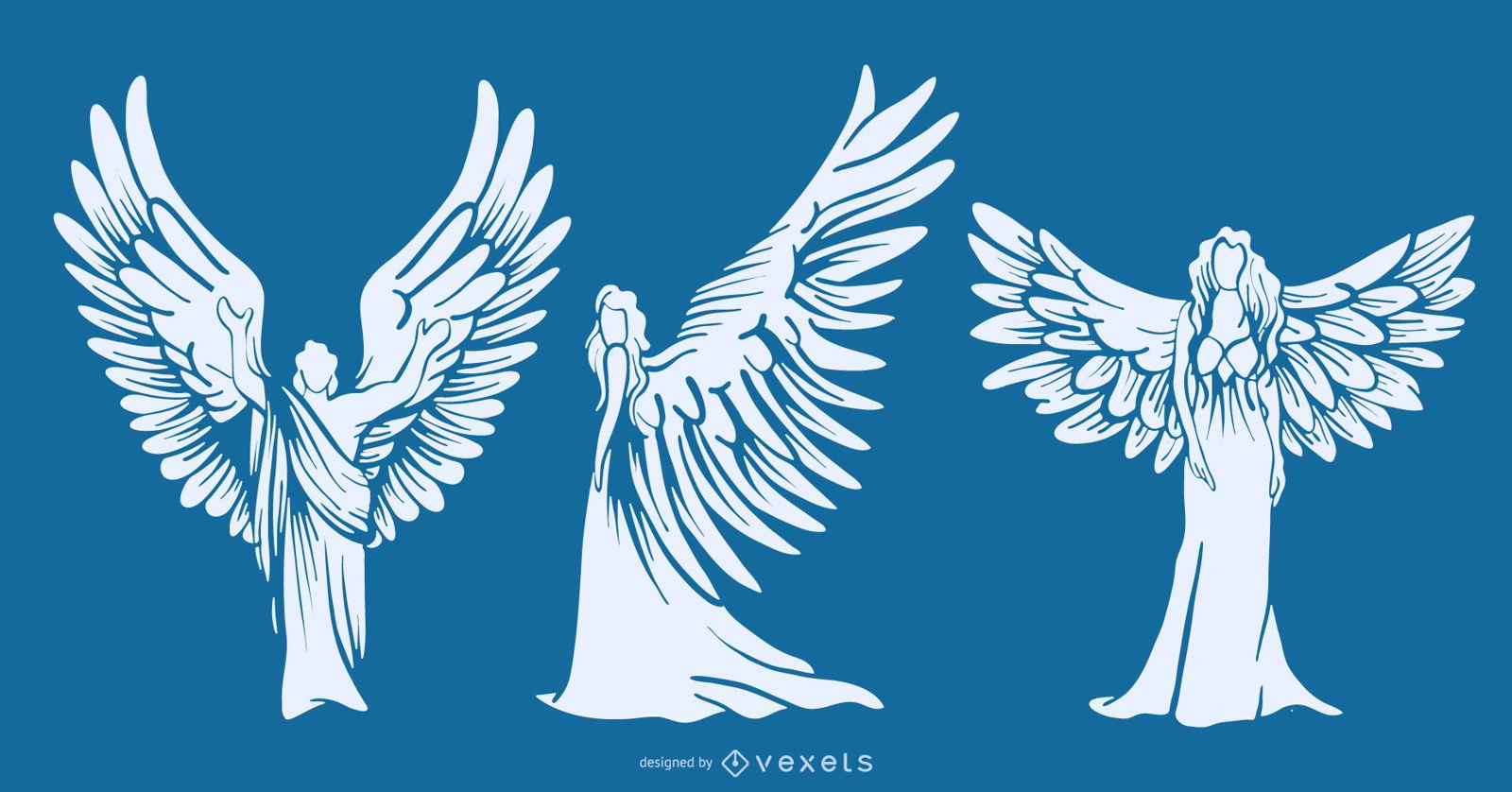 Winged angels silhouettes set