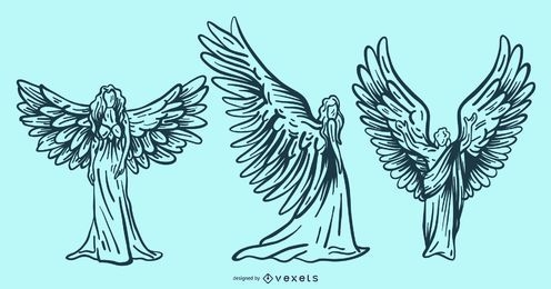 conjunto de anjos desenhados à mão