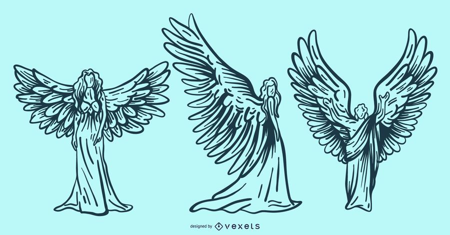 hand drawn angels set hand drawn angels set