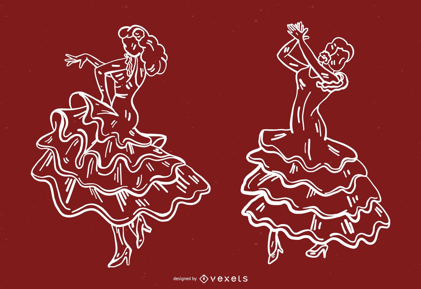 Conjunto de linha de dançarina de flamenco