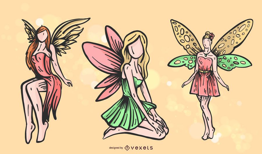 Colorful fairy illustration set Colorful fairy illustration set