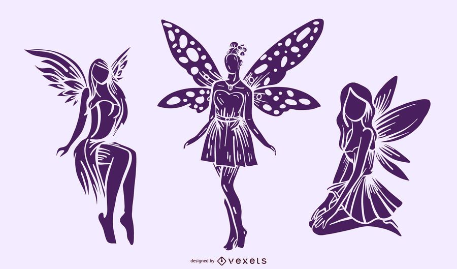 Detailed fairy silhouette set Detailed fairy silhouette set