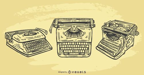 Conjunto ilustrado de vetores de máquina de escrever