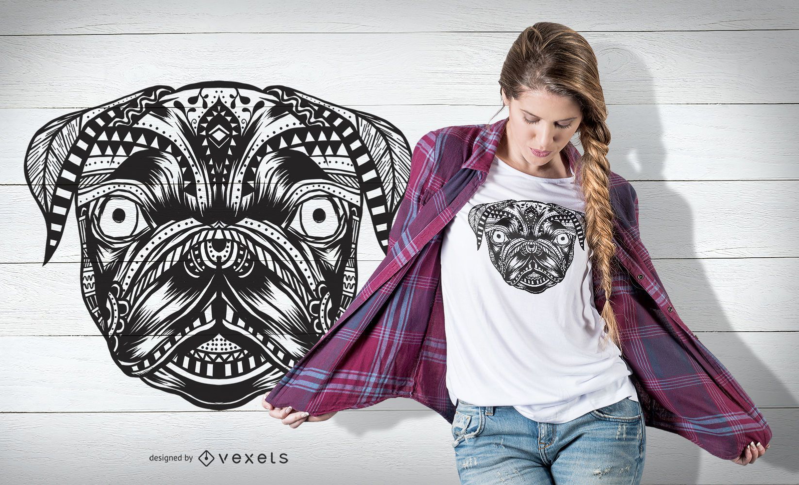 Diseño de camiseta Pug Mandala