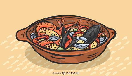 Paella hispana coloreada ilustración Paella hispana coloreada ilustración
