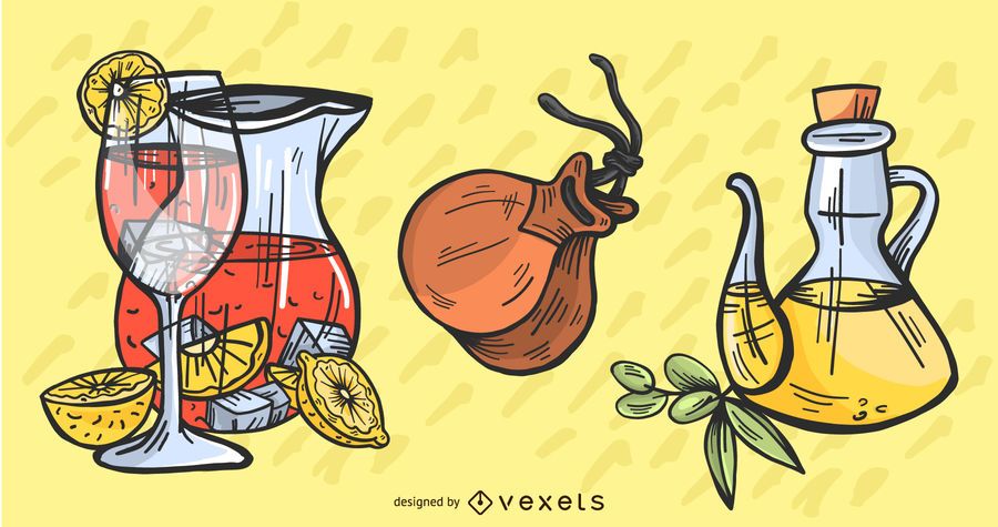 Conjunto de ilustración de elementos hispanos Conjunto de ilustración de elementos hispanos