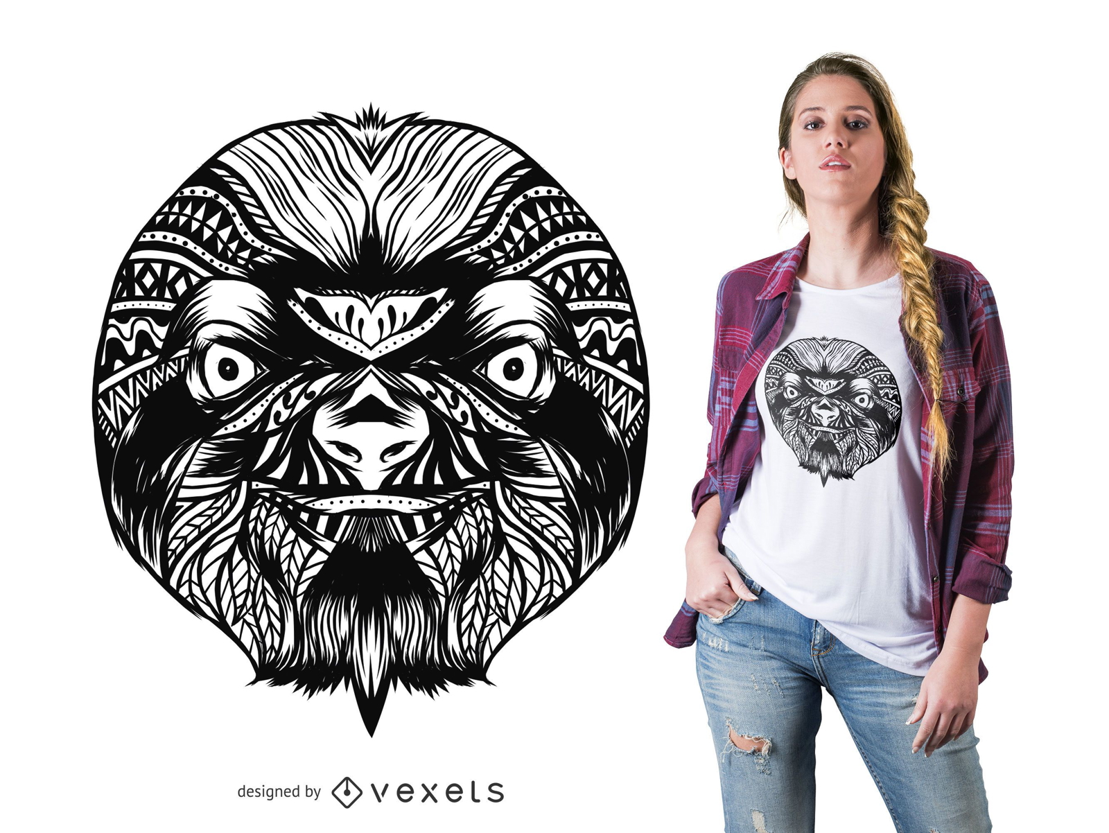 Diseño de camiseta perezoso mandala