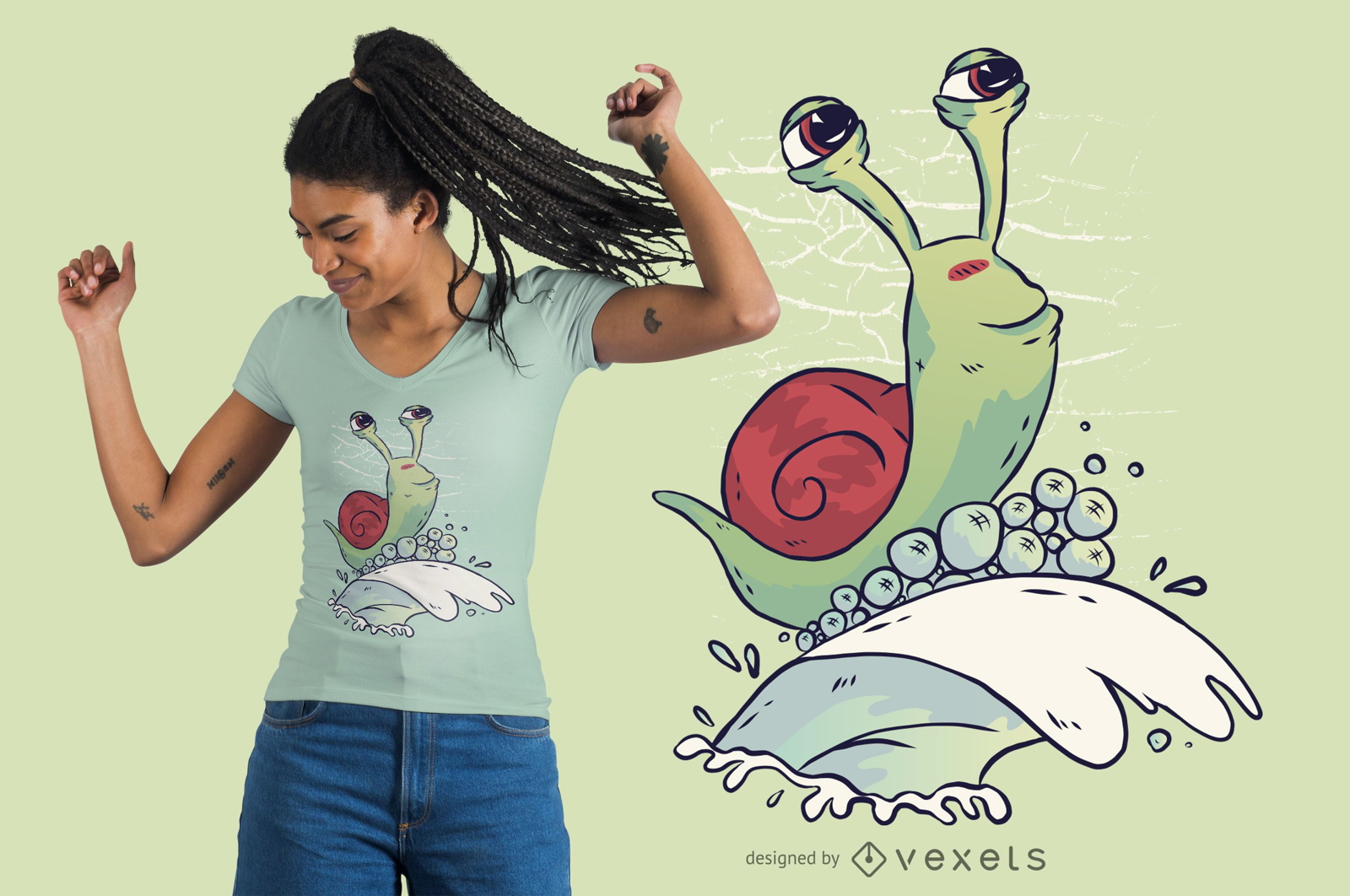 Design de t-shirt de caracol surfando