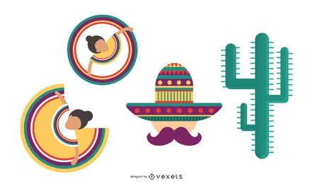 Conjunto de ícones da cultura mexicana