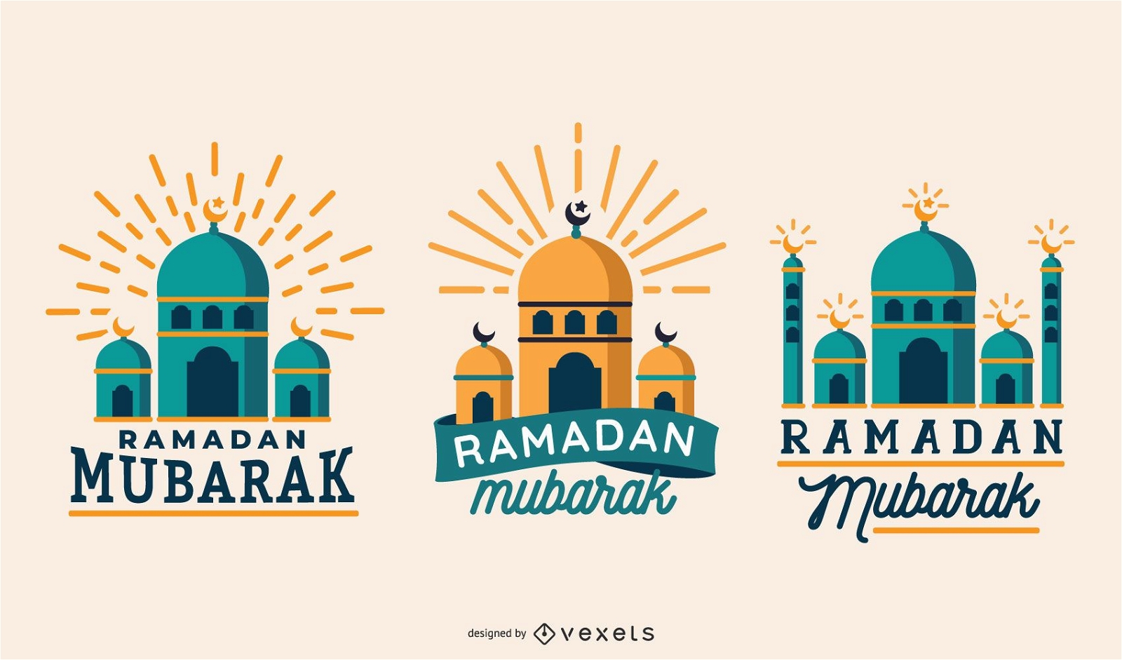 Ramadan Mubarak palace vector set