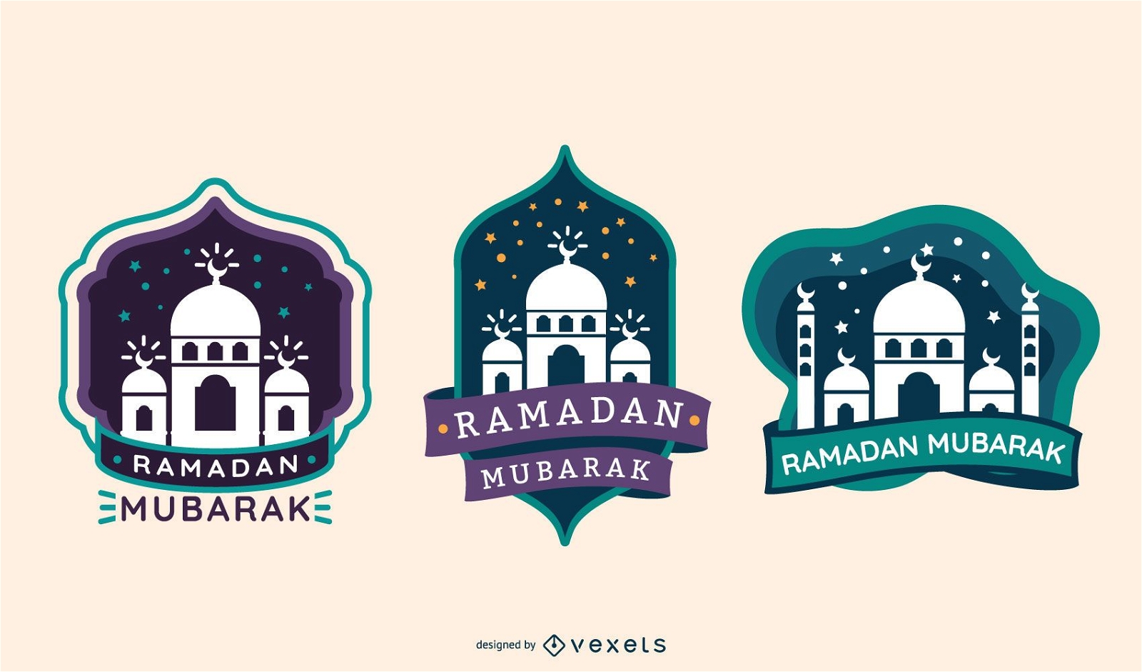 Etiqueta da silhueta de Ramadan Mubarak