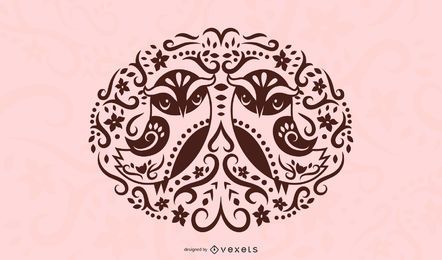 Folk Art Bird Silhouette Design Folk Art Bird Silhouette Design