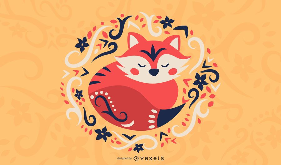 Scandinavian folk art fox illustration Scandinavian folk art fox illustration