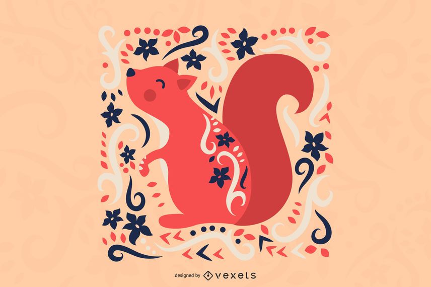 Scandinavian folk art squirrel illustration Scandinavian folk art squirrel illustration