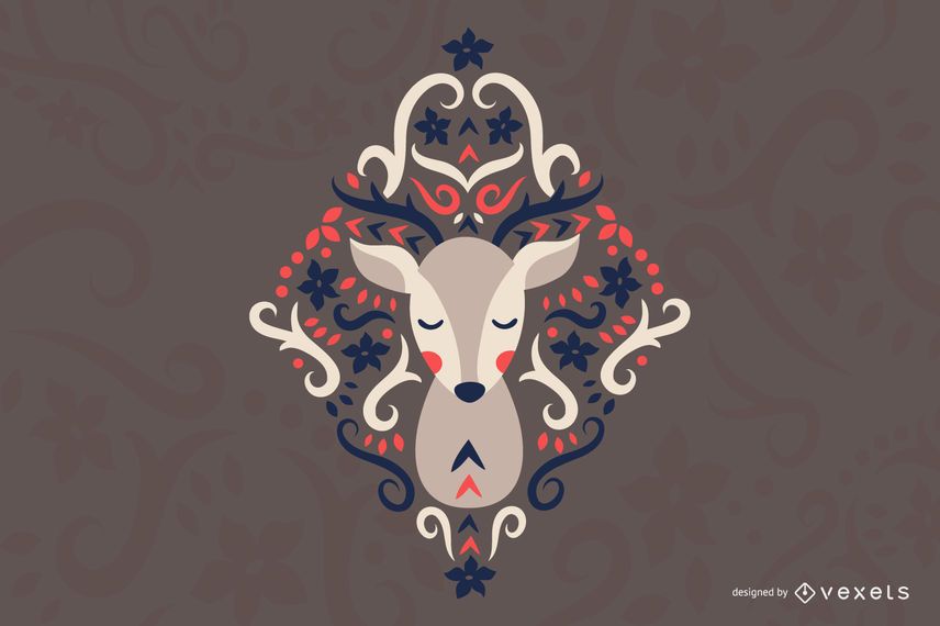 Skandinavische Volkskunst-Rotwildillustration Skandinavische Volkskunst-Rotwildillustration