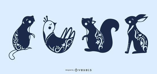 Silhuetas de animais da arte popular escandinava