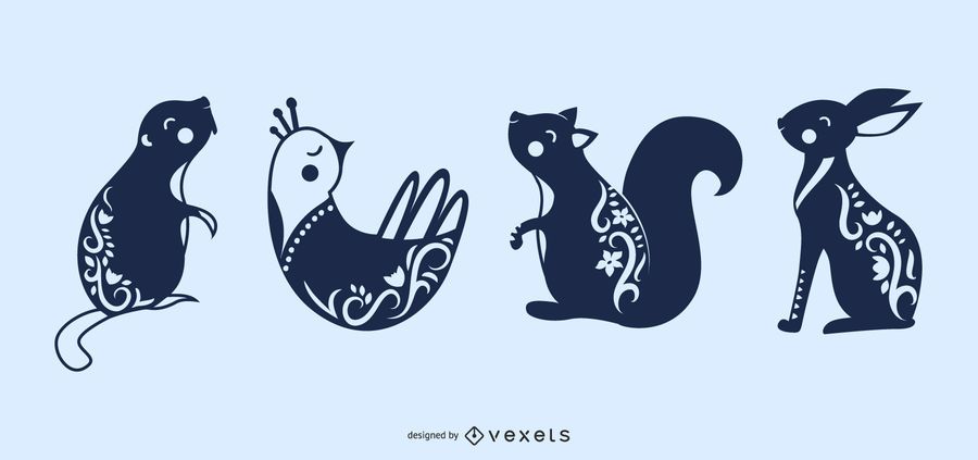 Silhuetas de animais escandinavos arte folclórica Silhuetas de animais escandinavos arte folclórica