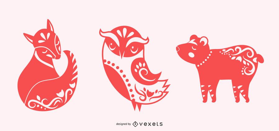 Folk art animals silhouette set Folk art animals silhouette set