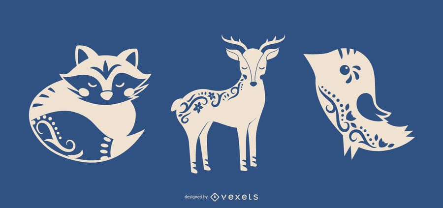 Folk art silhouette animals Folk art silhouette animals