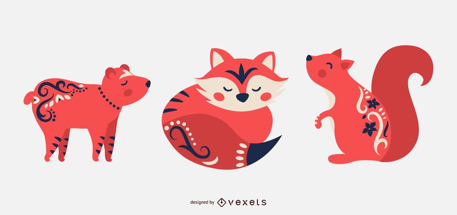 Scandinavian folk art animals set Scandinavian folk art animals set