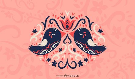 Ilustración de amor de aves escandinavas Ilustración de amor de aves escandinavas
