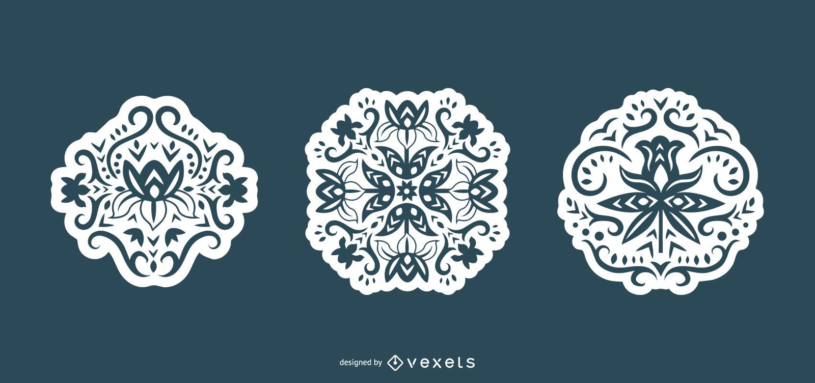 Swirl flowers scandinavian silhouette set