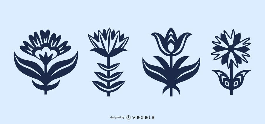 Folk art flowers silhouette set Folk art flowers silhouette set