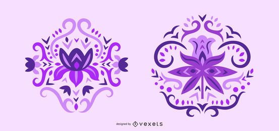 Scandinavian purple flowers swirl set Scandinavian purple flowers swirl set