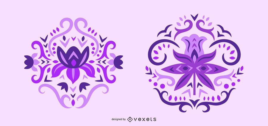 Scandinavian purple flowers swirl set Scandinavian purple flowers swirl set