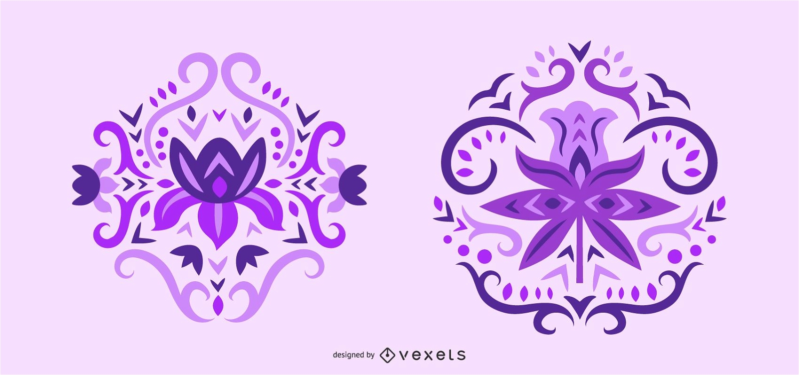 Scandinavian purple flowers swirl set