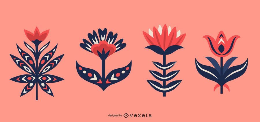 Scandinavian folk art flowers set Scandinavian folk art flowers set