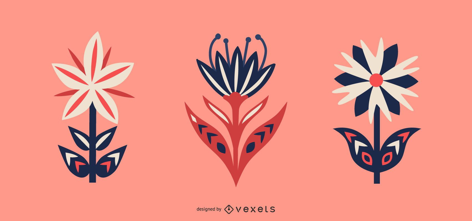Scandinavian flowers vector set