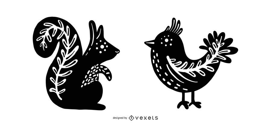 Skandinavische Folk Design Tier Silhouetten Skandinavische Folk Design Tier Silhouetten