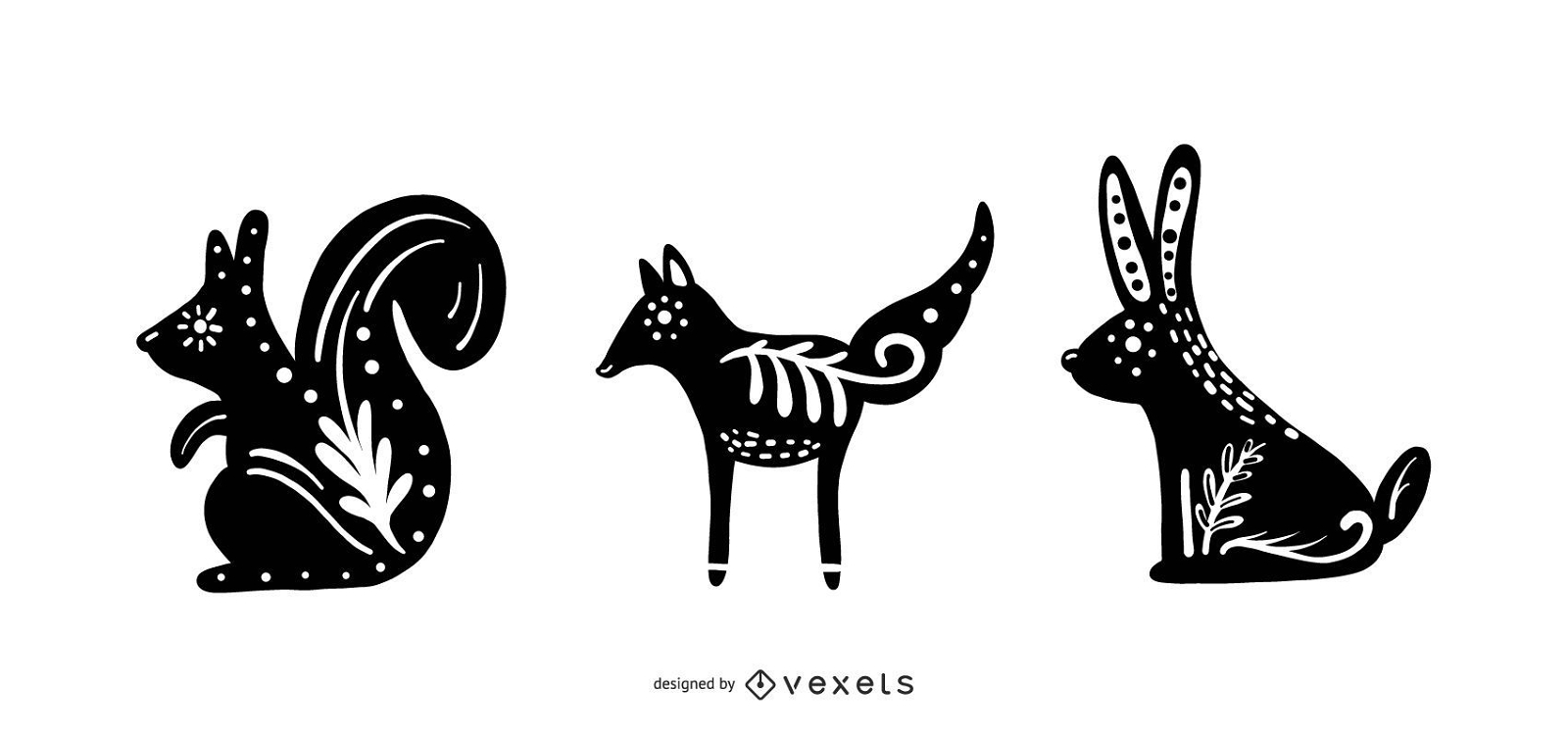 Conjunto de silhuetas de animais folclóricos escandinavos