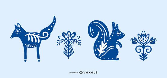 Scandinavian Folk Nature Element Silhouette Set